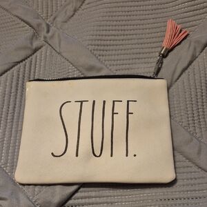 Rae Dunn Canvas Pouch/Cosmetic Bag with Pink Tassel